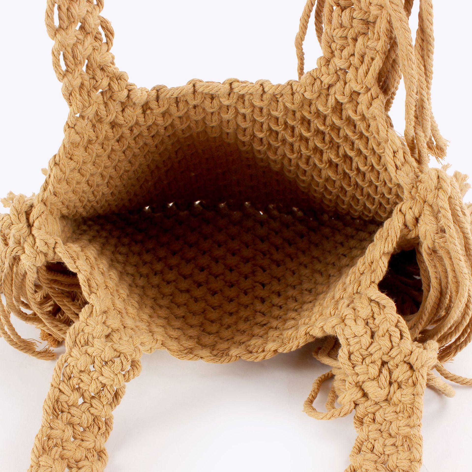 Boho Handwoven Cotton Macramé Tote Bag with Fringe
