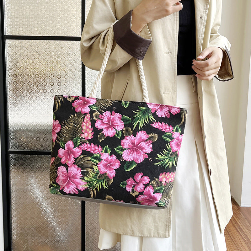 Ethnic Floral Printed Canvas Tote Bag