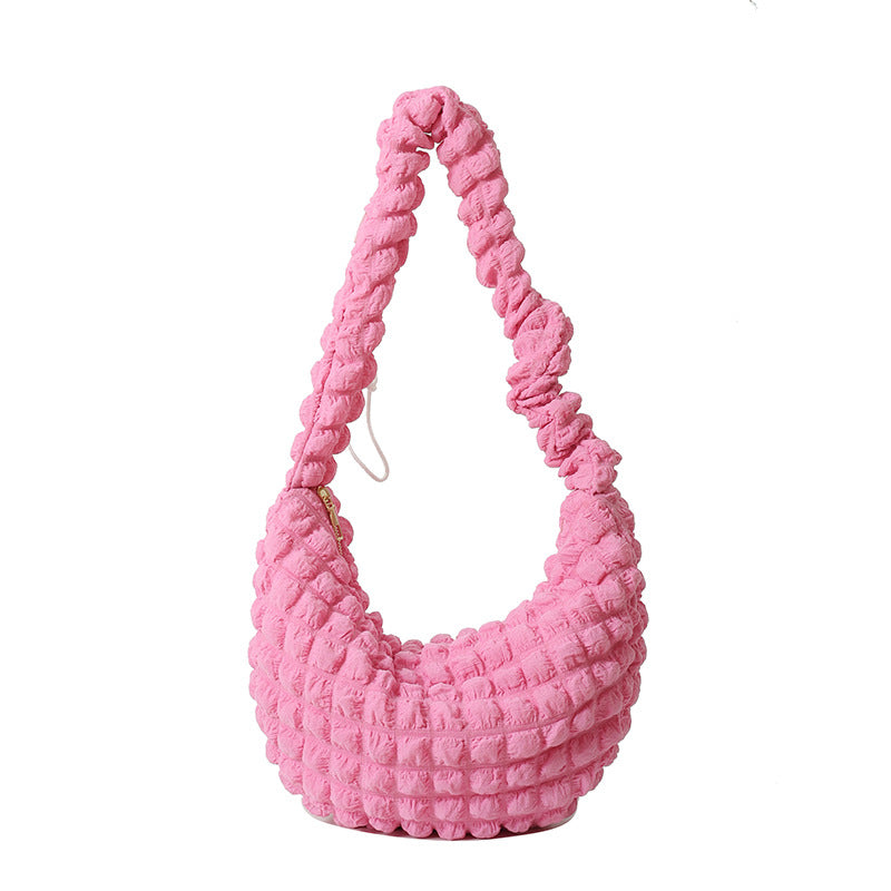 Pleated Bubble Cloud Plaid Tote Bag