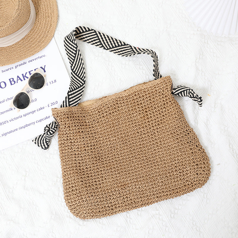 Women Korean Striped Straw 2026 New Solid Shoulder Vacation Bag