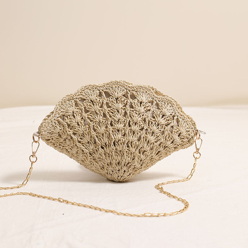 Fairy Shell Crossbody Hollow Fan Straw Beach Bag
