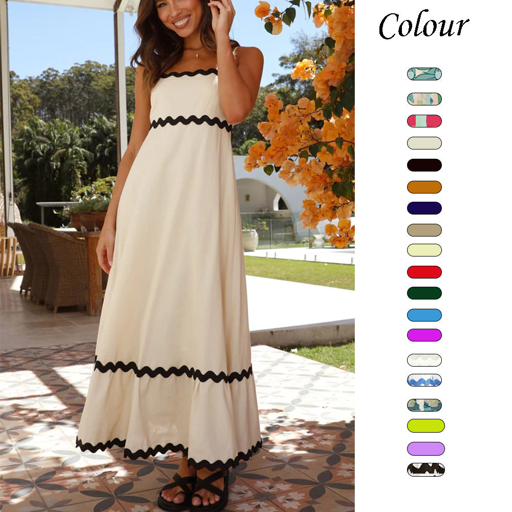 Solid Color Lace Stitching Suspender Tube Top Oversized Dress