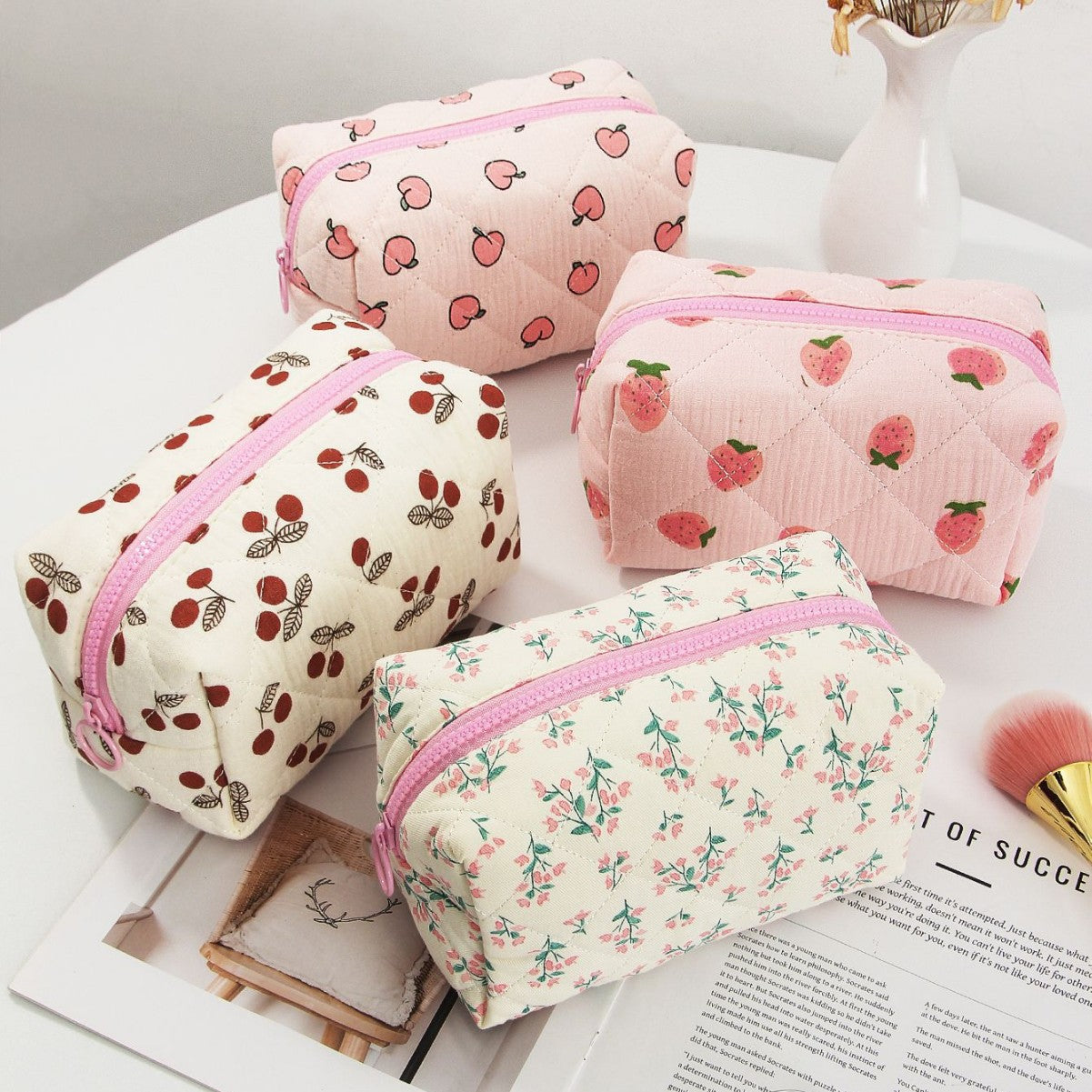 Quilted Cotton Large Capacity Cosmetic Toiletry Bag