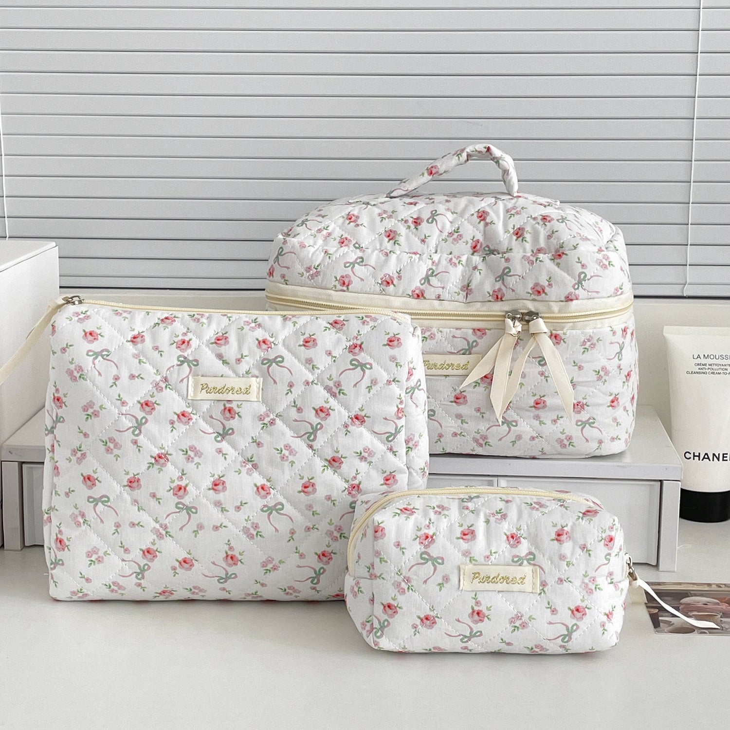 Multi-Pattern Palace Quilted Cosmetic Clutch and Octagonal Set