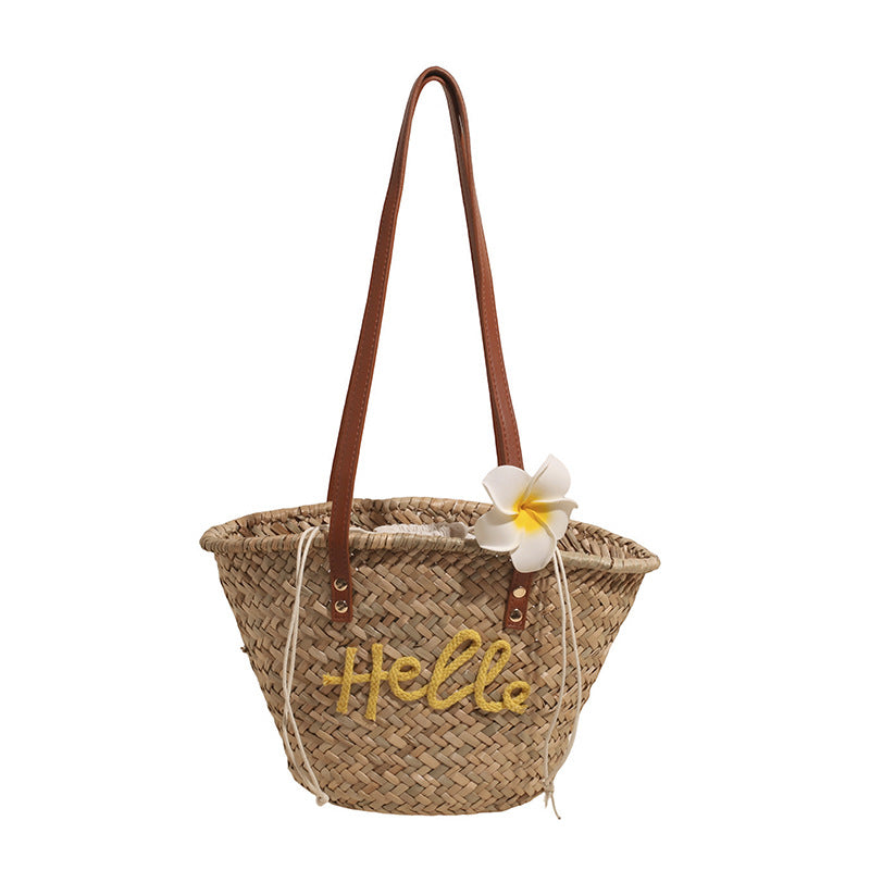 Women Straw Beach Summer Woven Shoulder Underarm Basket Tote Bag
