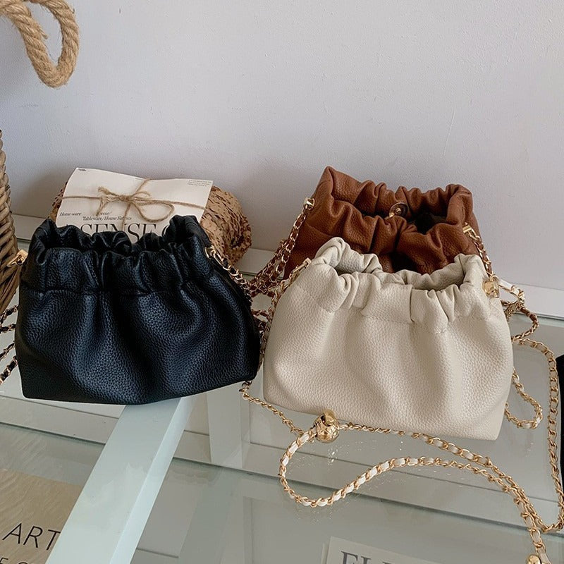 Women Solid Color Niche Chain Crossbody Bucket Bag