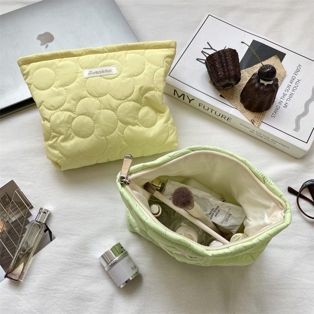 Macaron Floral Quilted Large Capacity Cosmetic Bag