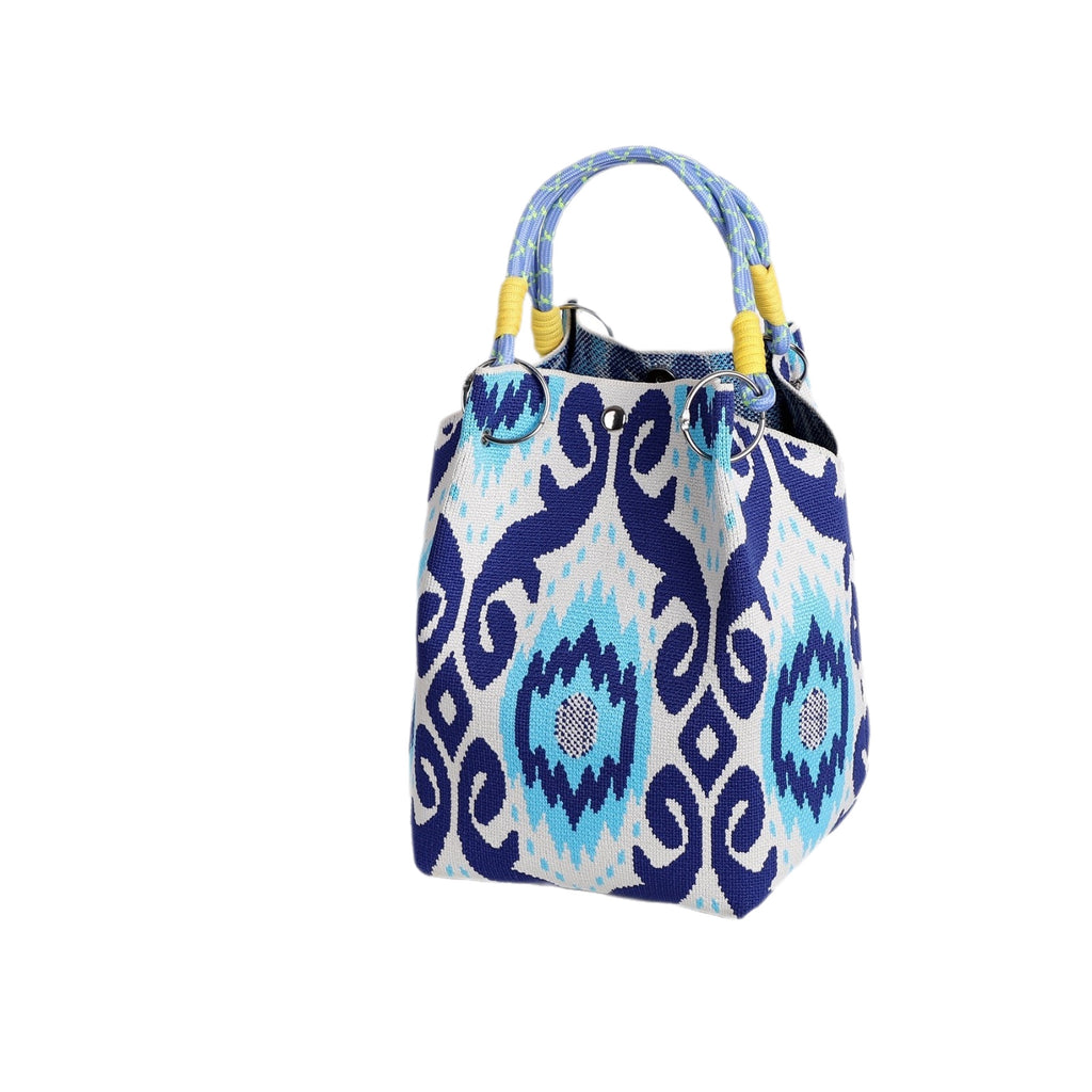 Boho Geometric Knit Tote Bag with Rope Handles