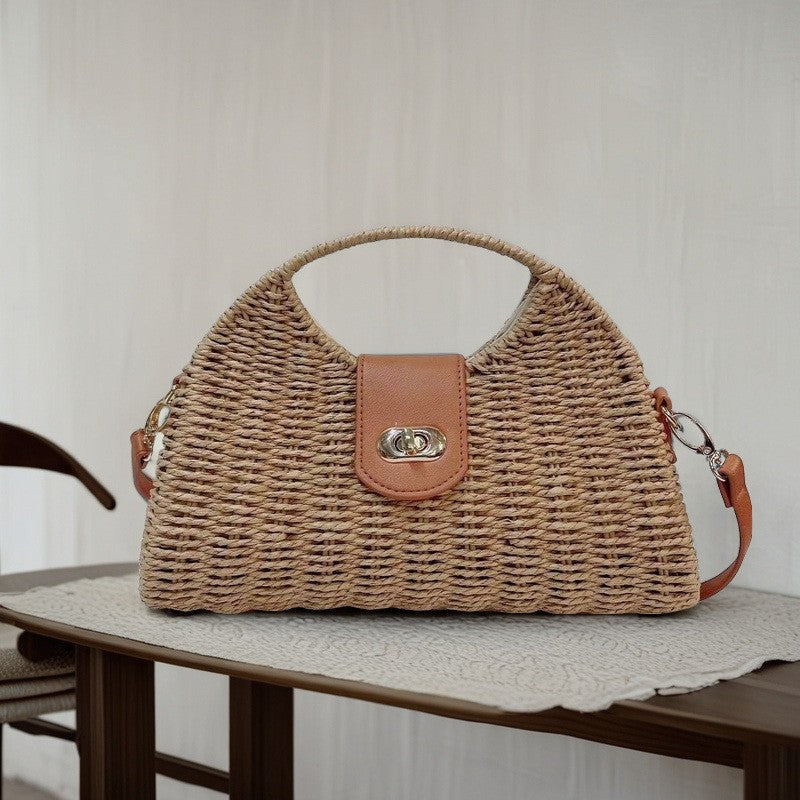 French One-Shoulder Paper Rope Woven Dumpling Bag