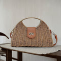 French One-Shoulder Paper Rope Woven Dumpling Bag