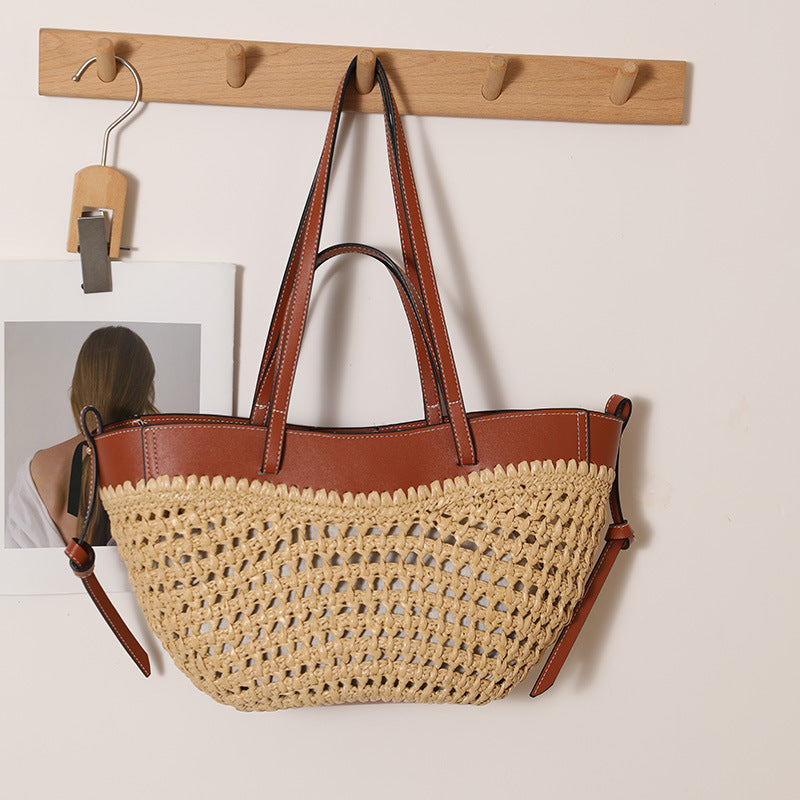 Large Capacity Hollow Straw Vegetable Basket Beach Bag