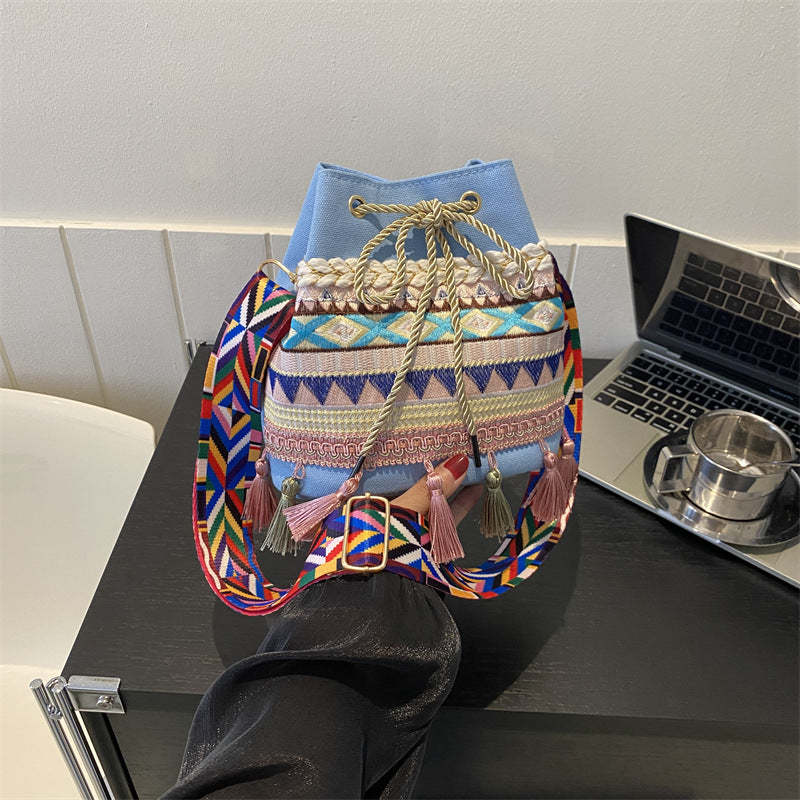 Ethnic Tassel Totem Bucket Crossbody Bag