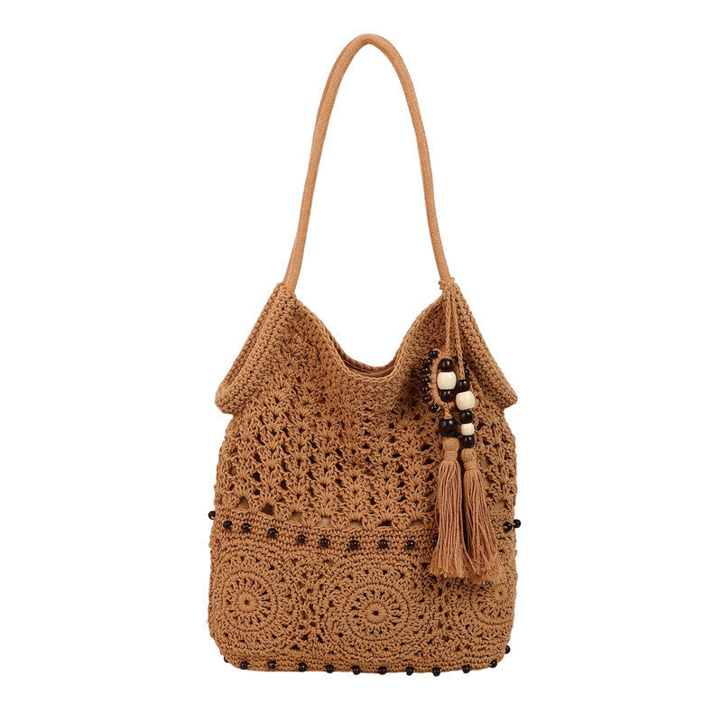 Simple Crochet Large Capacity Beach Resort Style Shoulder Commuter Bag