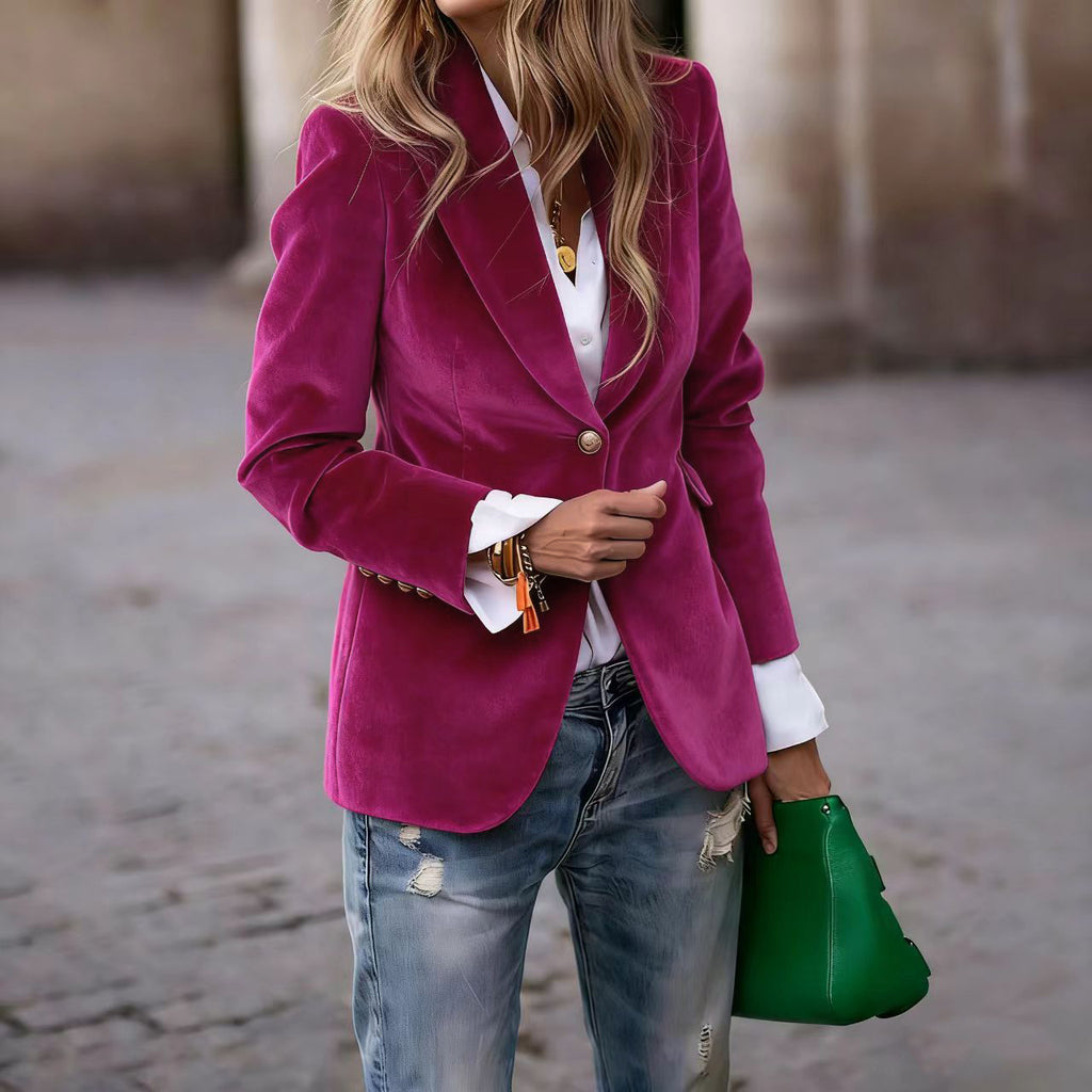 Spring 2025 New Arrivals: Amazon Independent Store, eBay—European and American-Style Velvet Elegant Slim-Fit Suit with Fake Pockets