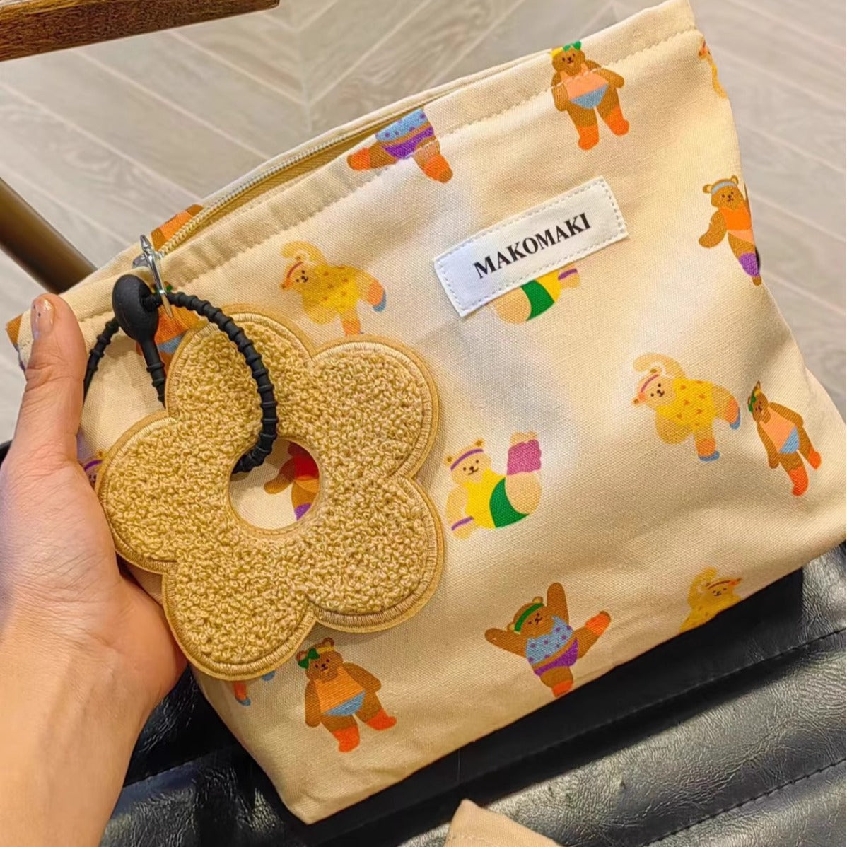 Cute Bear Canvas Cosmetic Bag Large-Capacity Skin Care Storage Bag