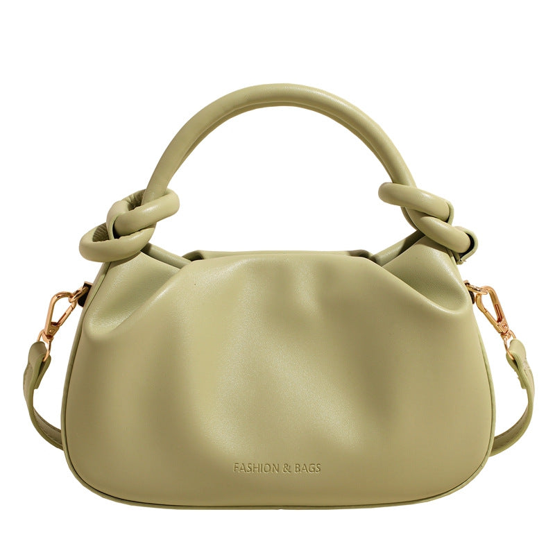Soft PU Handbag with Knotted Handle and Crossbody Strap