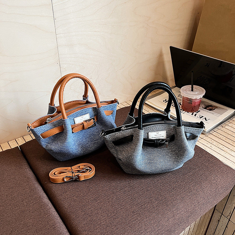 Women Casual Color Block Denim gathered Shoulder Bag