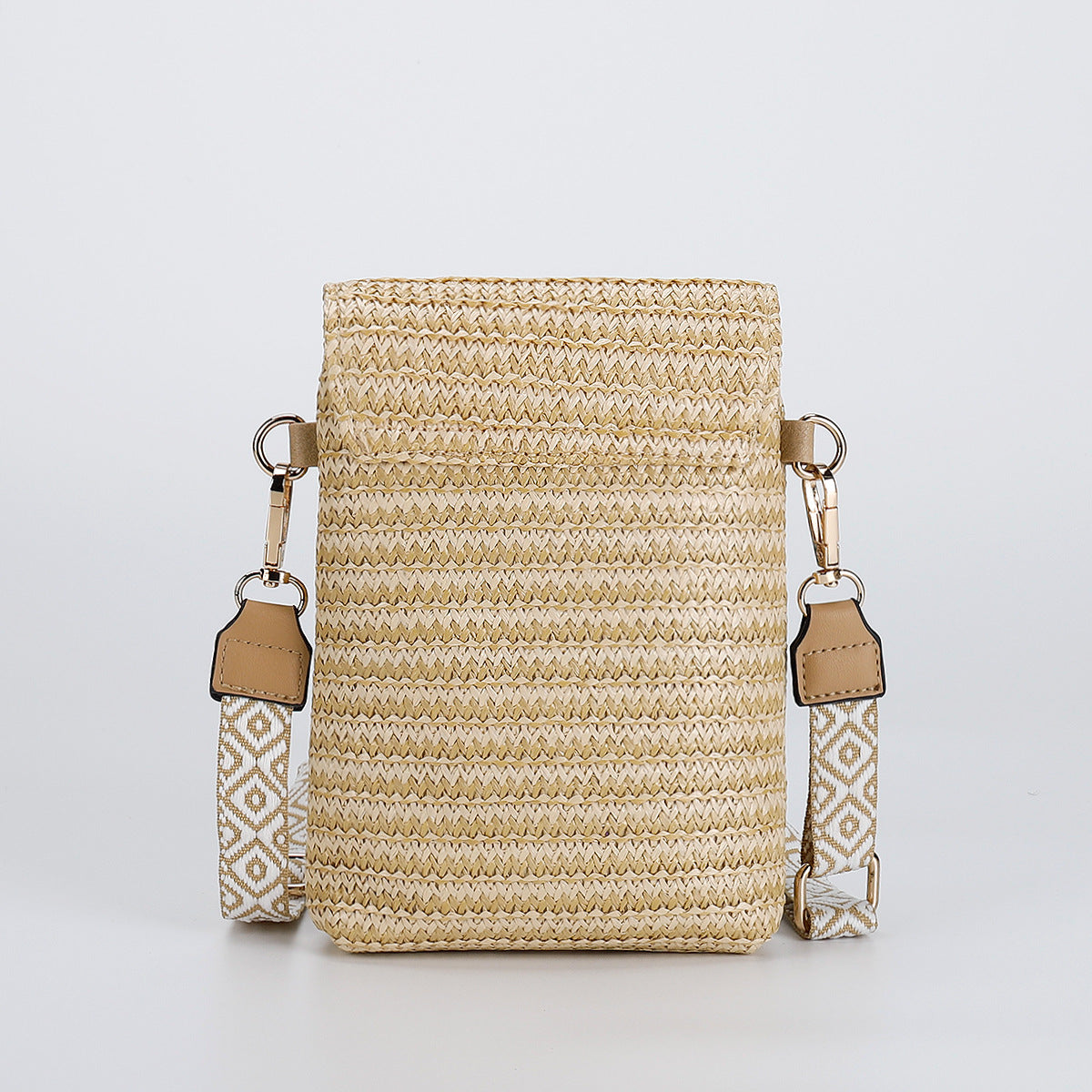 Women Luxury Straw Crossbody Bag, Fashion Beaded Woven Phone Shoulder Bag