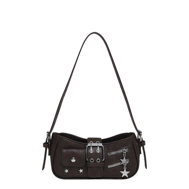 Vintage Buckle Shoulder Bag with Star Charm