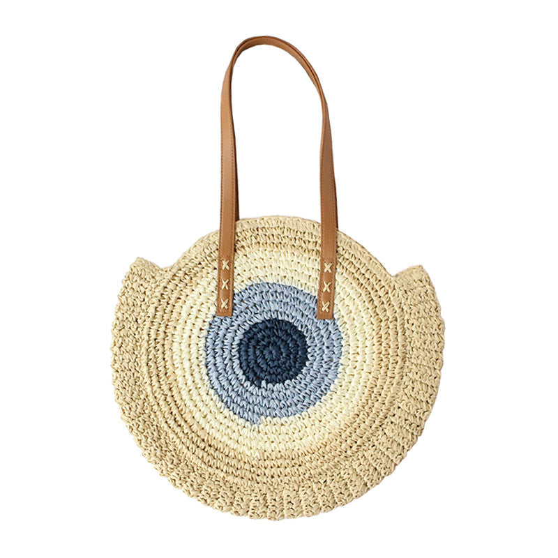 Women Color-Block Shoulder Handmade Woven Straw Beach Bag