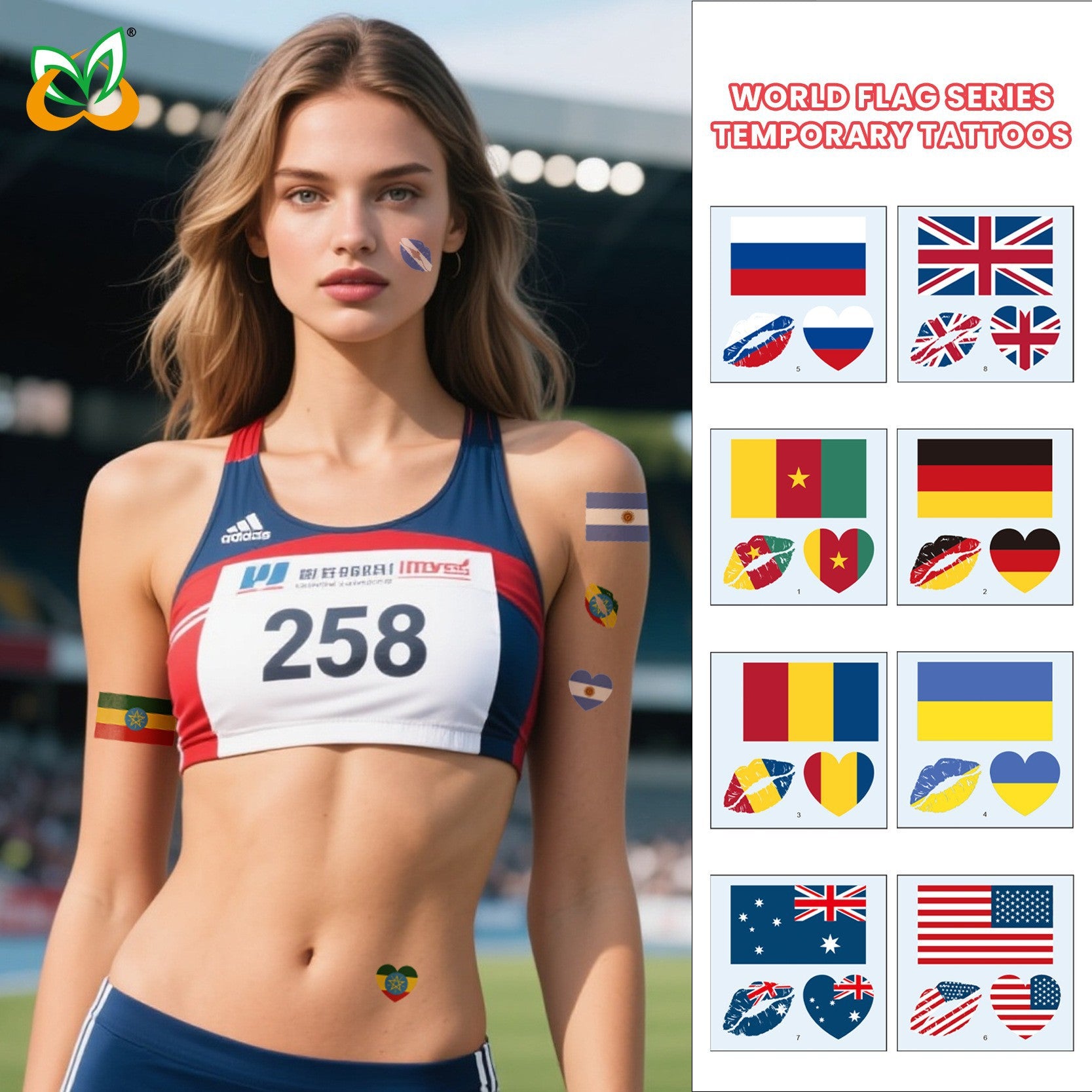 World Cup Waterproof Flag Face Tattoo Sticker