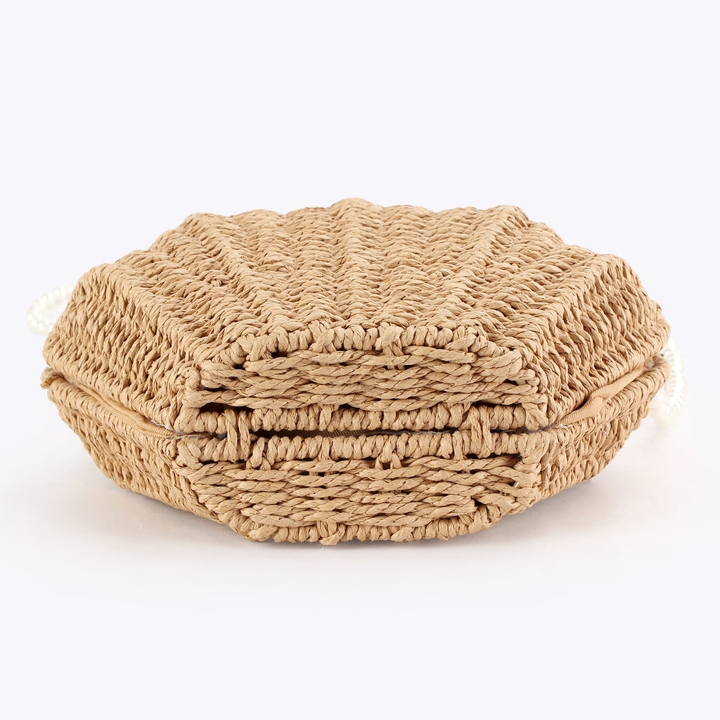 Woven Shell-Shaped Pearl Style Chain Crossbody Handbag
