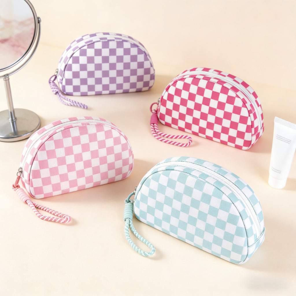 Polyester Checkered Tassel Clutch Waterproof Travel Cosmetic Bag