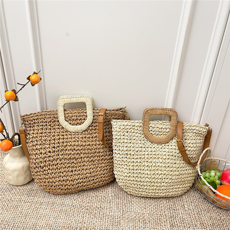 Women Beach Straw Casual Woven Handheld Bucket Large Shoulder Crossbody Bag