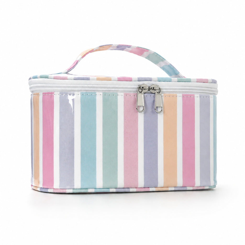Contrast Stripe Cosmetic Bag Large Capacity Portable Toiletry Bag Waterproof Pvc Travel Storage Bag Large Capacity Cosmetic Bag