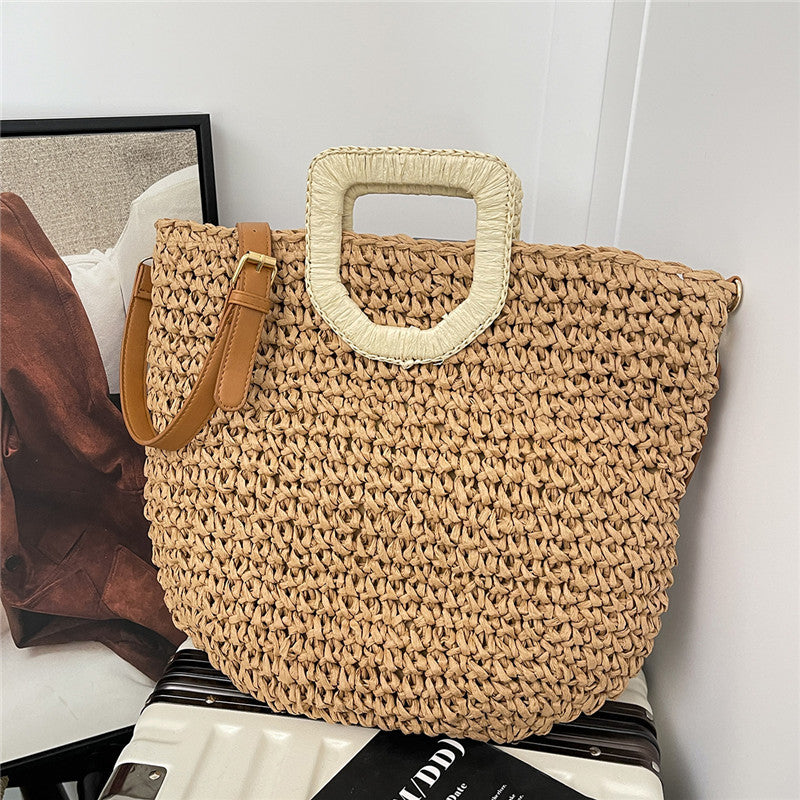 Women Beach Straw Casual Woven Handheld Bucket Large Shoulder Crossbody Bag