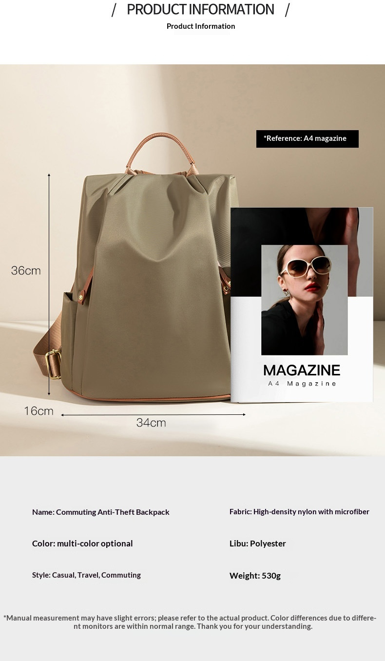 Lightweight Nylon Anti-Theft Waterproof Travel Backpack