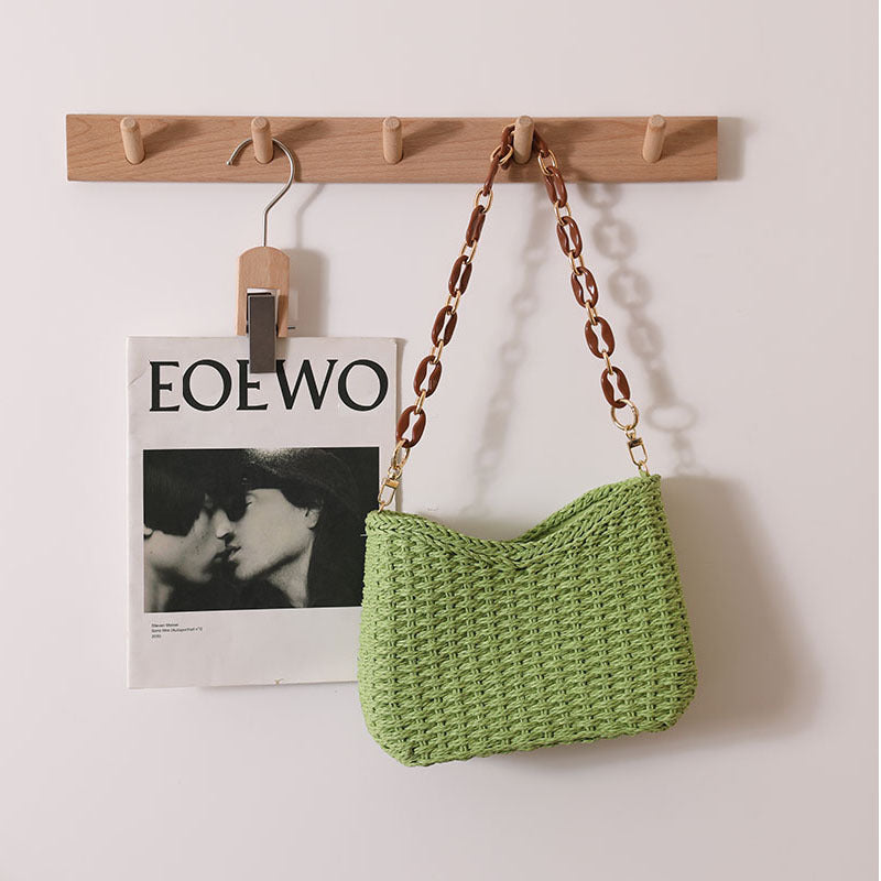 Women Purple Straw Woven Shoulder Solid Beach Tote Bag
