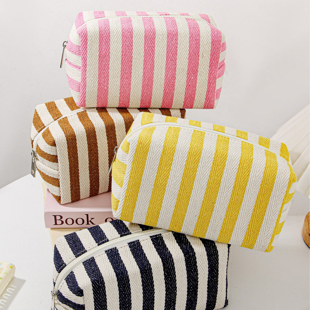 Canvas Striped Octagonal Large-Capacity Toiletry Bag