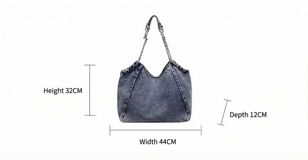 Cross-Border Denim Bag For Women 2025 New Fashion Chain Shoulder Crossbody Bag Large Capacity Commuter Tote Bag