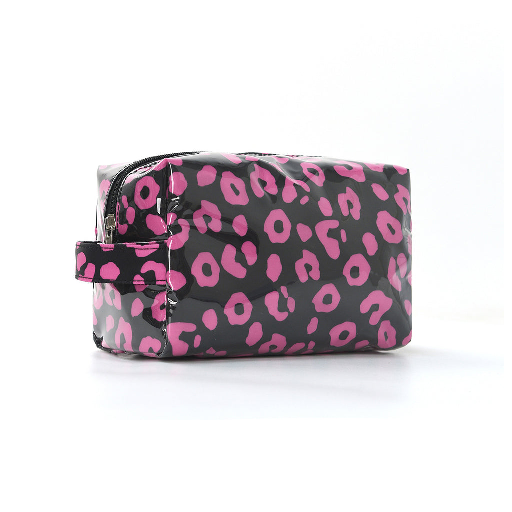 Leopard Print Glossy PVC Waterproof Portable Toiletry Bag
