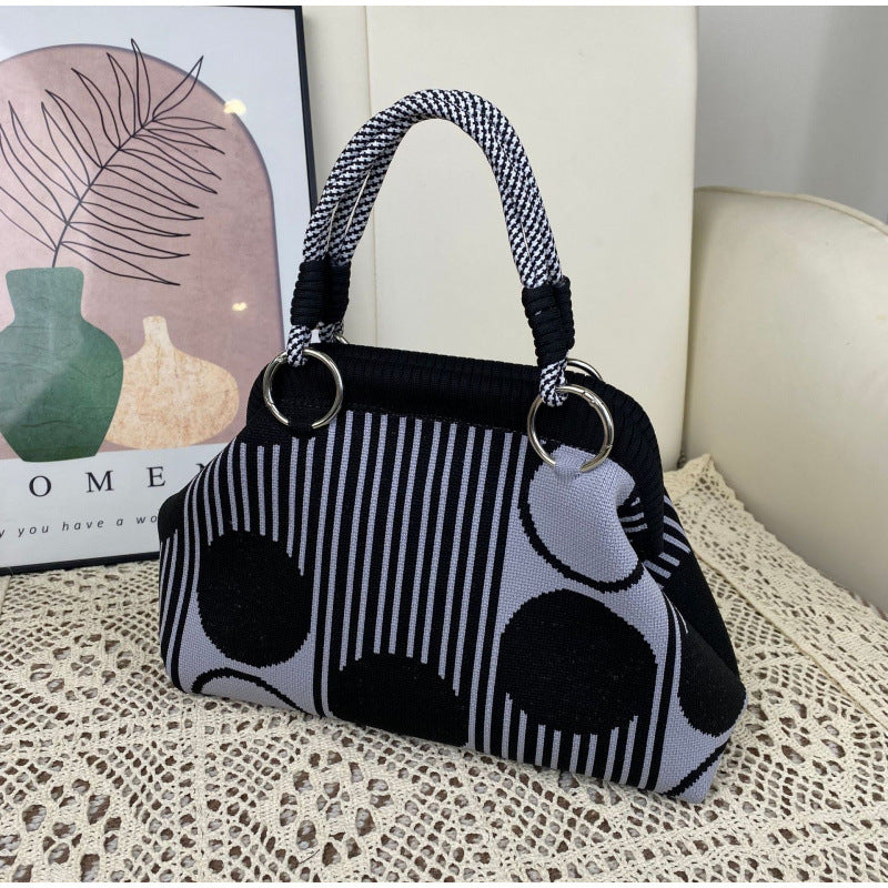 Retro Houndstooth Knitted Dumpling Style Tote Handbag