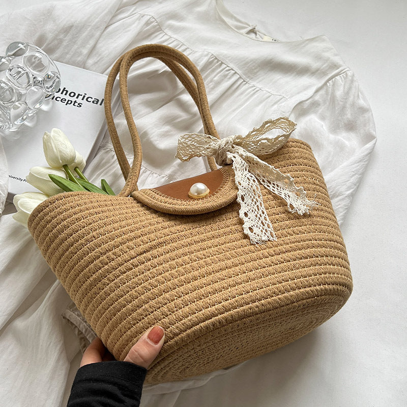 New Straw Woven Bag, Woven Holiday Backpack, Fashionable And Versatile One-Shoulder Large-Capacity Tote Travel Beach Bucket Bag