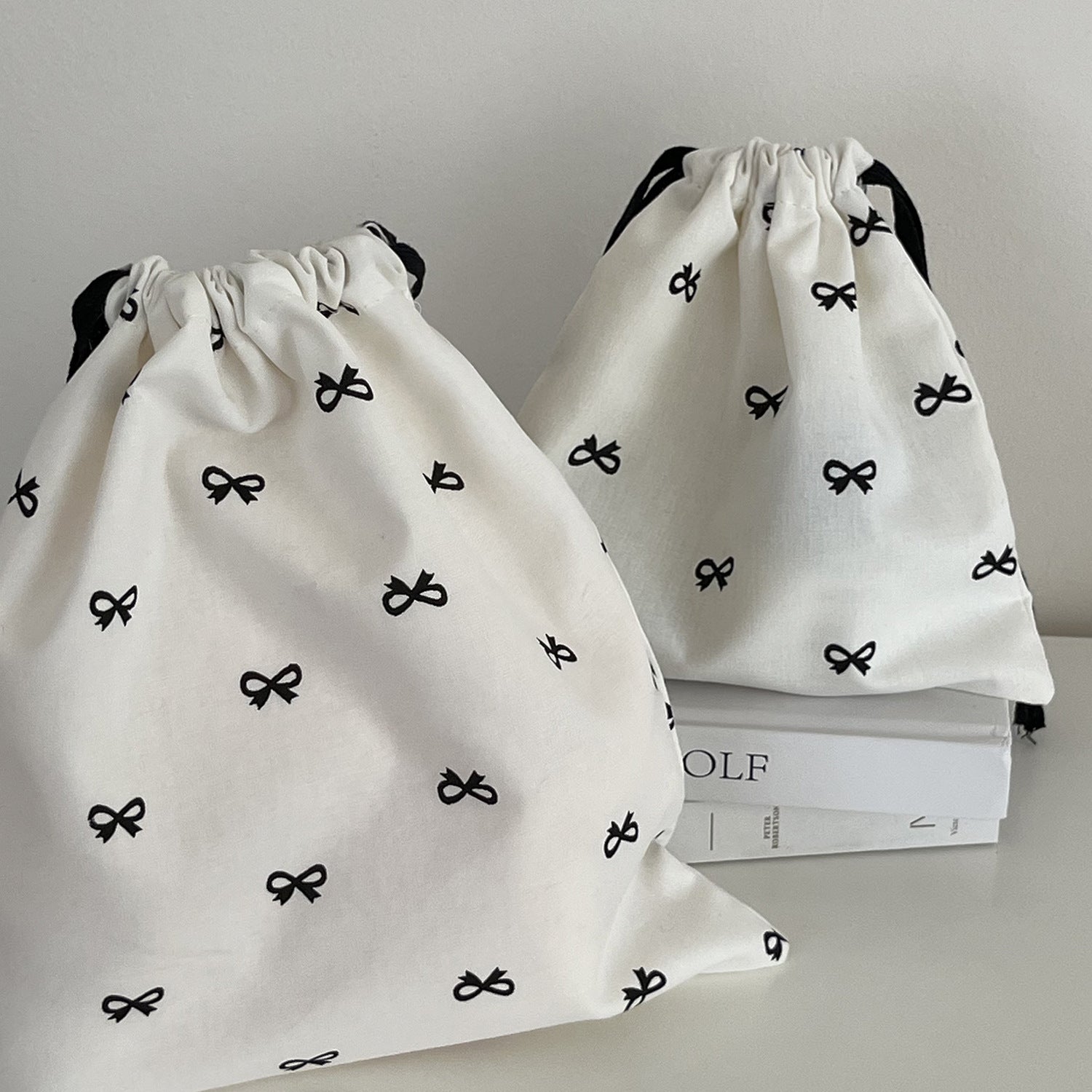 Sweet Bow Printed Drawstring Storage Bag