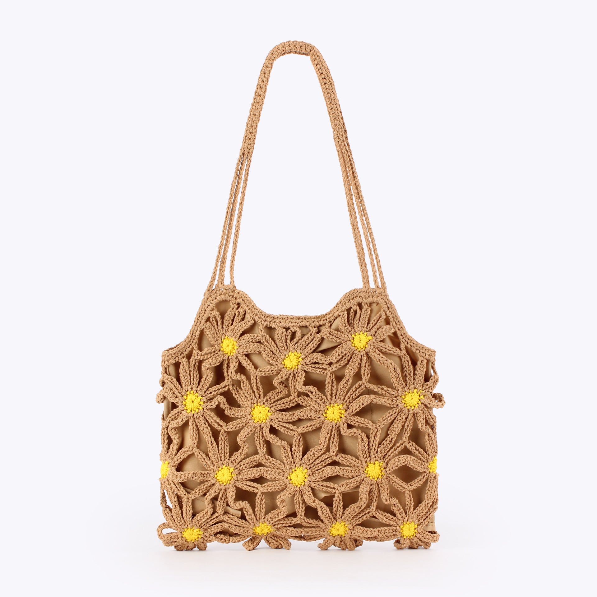 New Hand-Woven Cotton Rope Hollow Flower Seaside Vacation Daily Casual Versatile Fashion Niche Women'S Bag