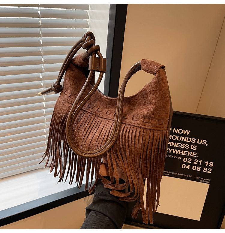 Women Tassel Suede 2026 New Fashion Vintage Shoulder Crossbody Bag