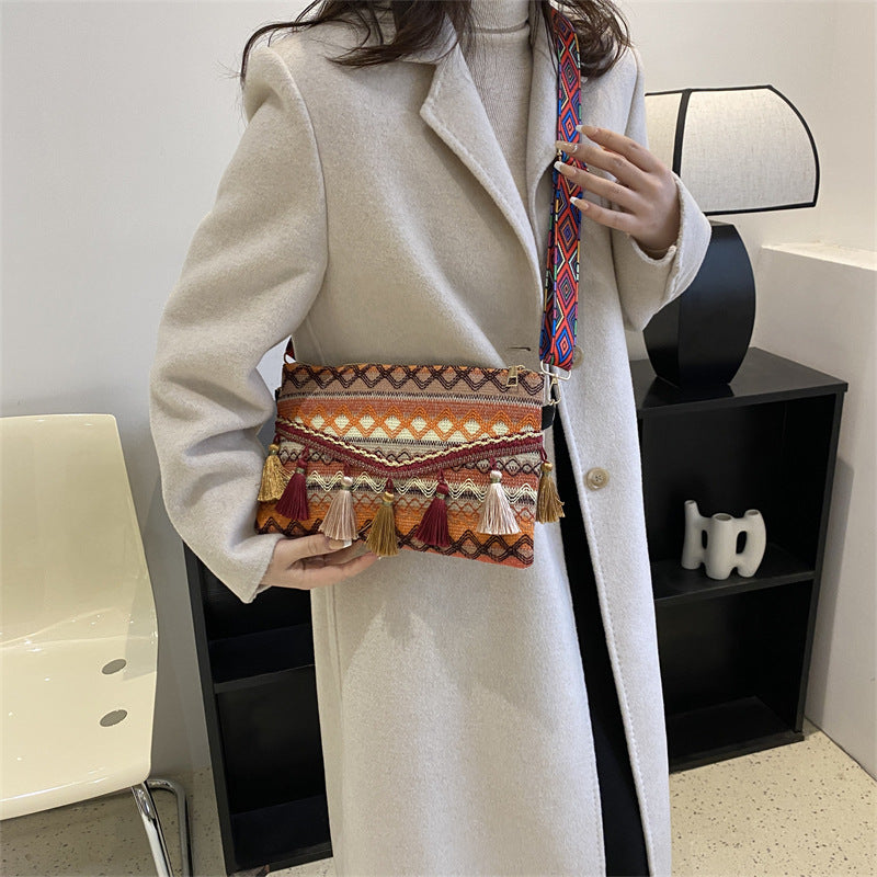 Ethnic Tassel Shoulder Tote Crossbody Bag