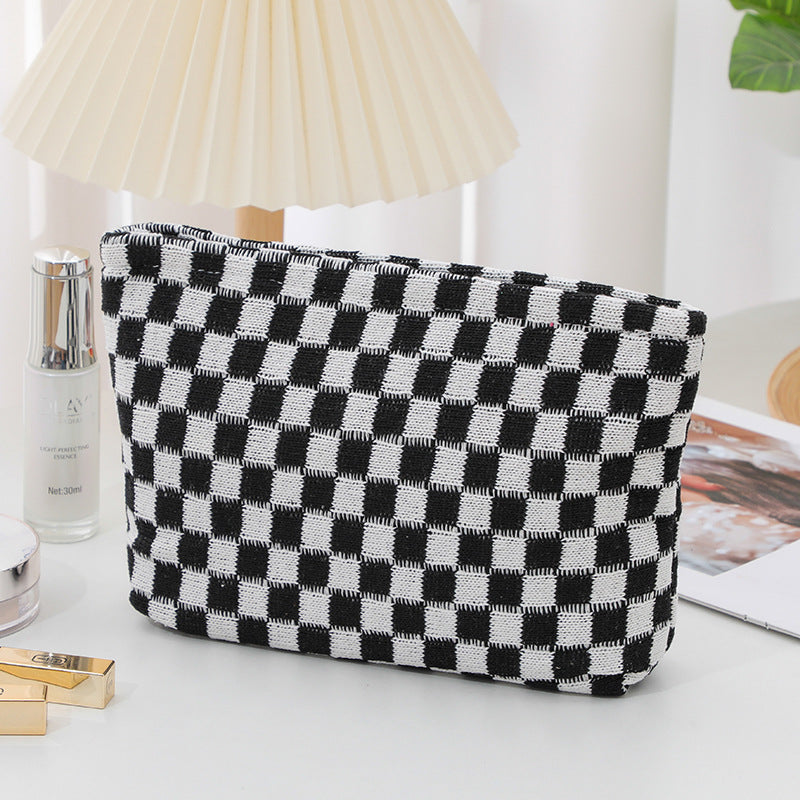 Wool Checkerboard Large Capacity Cosmetic Clutch Bag