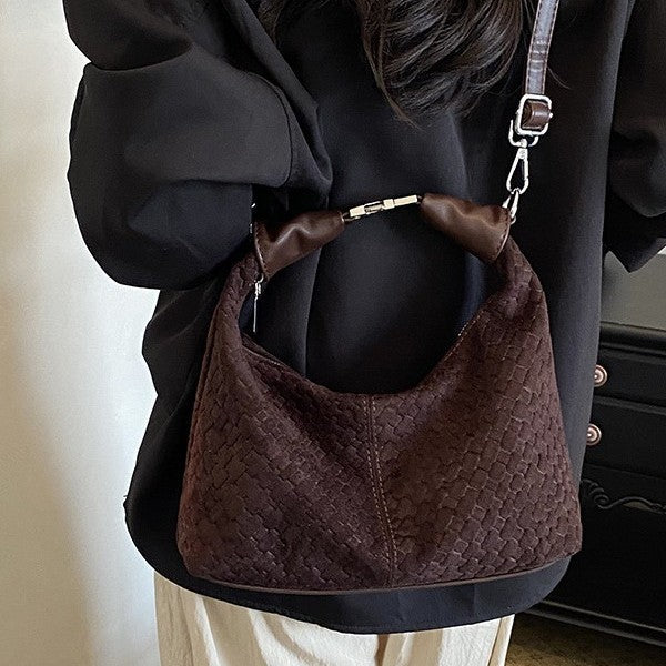 Vintage Woven PU Leather Hobo Shoulder Bag with Adjustable Strap