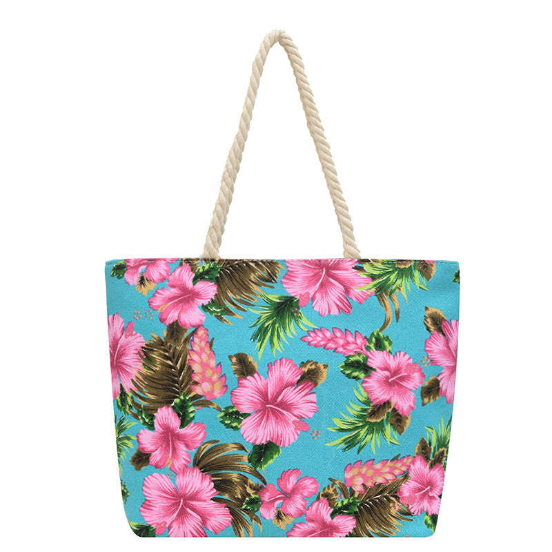 Ethnic Floral Printed Canvas Tote Bag