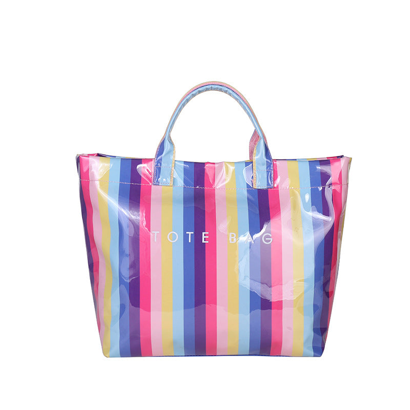 Vertical Stripe Rainbow PVC Tote Bag