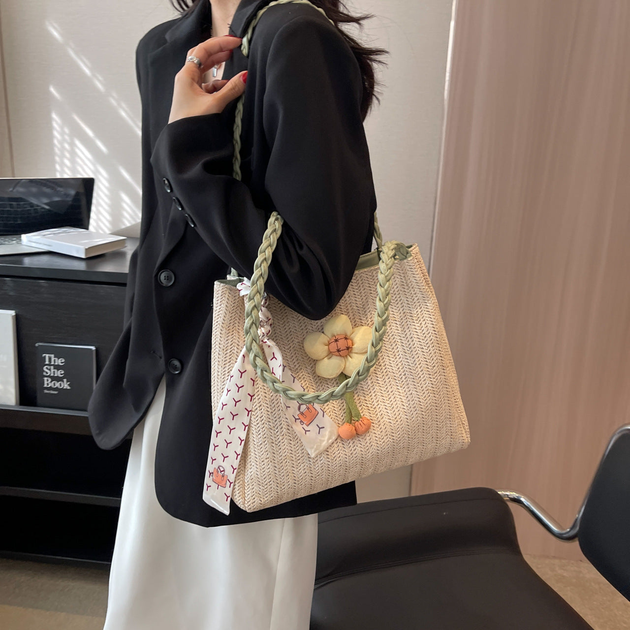 Women Unique Woven Straw New Large Beach Shoulder Crossbody Tote Bag
