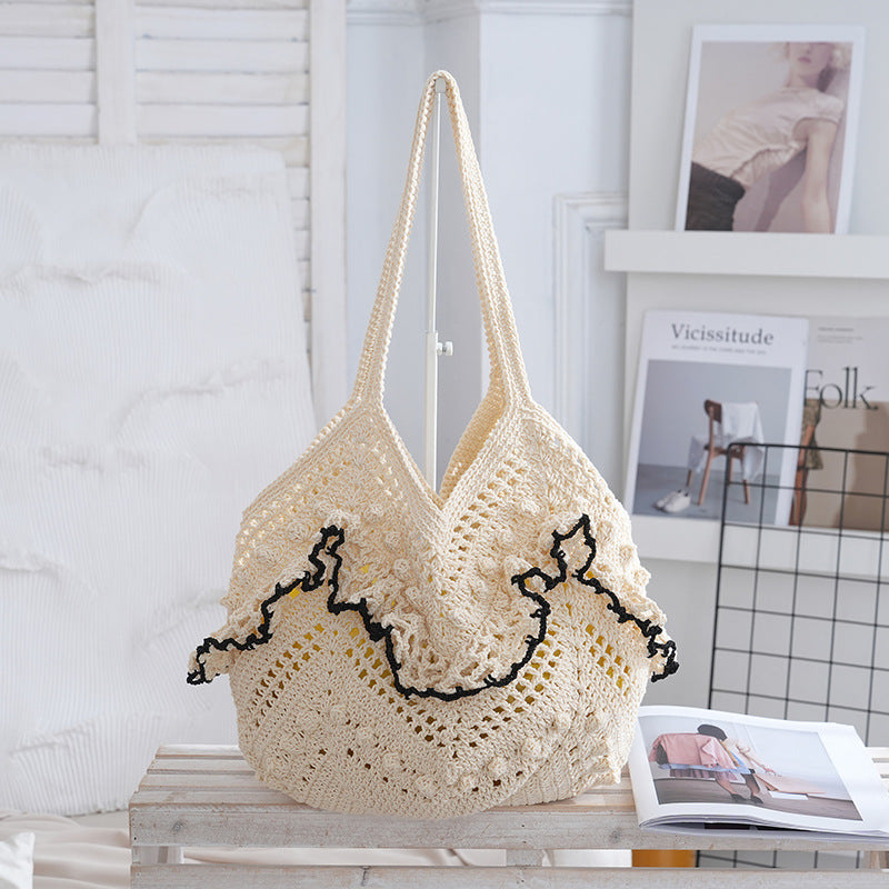 Women 2026 Hollow Woven Shoulder Tote Beach Vacation Bag