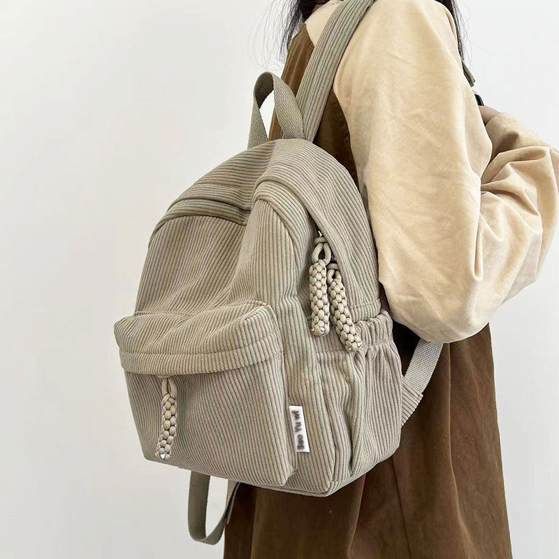 Women Corduroy  Japanese Style Casual Minimalist Small Backpack