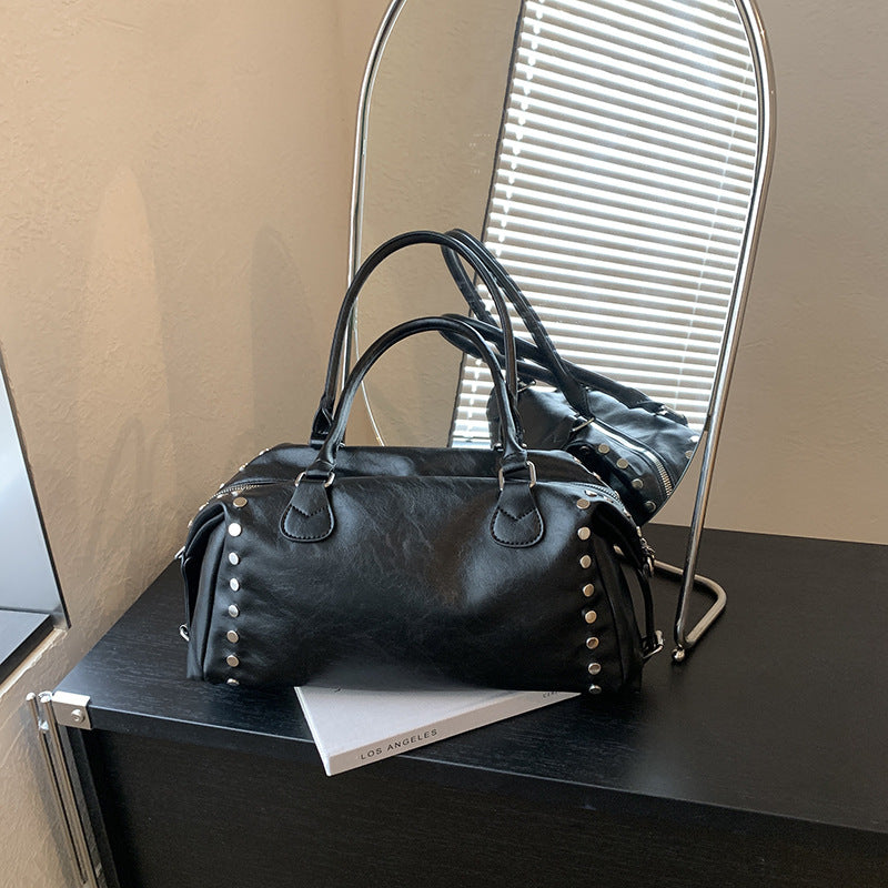 Studded PU Shoulder Bag with Structured Mini Duffle Style