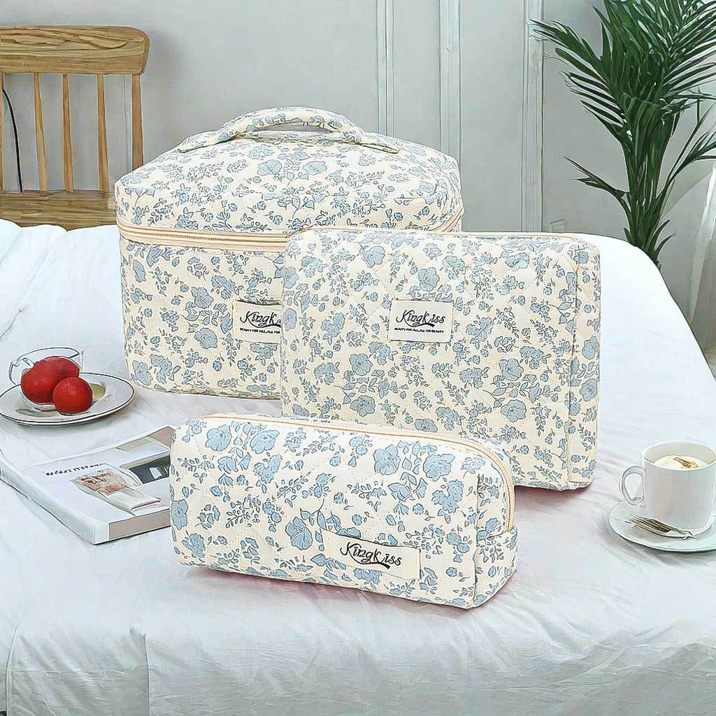White Orchid Quilted Drawstring Cosmetic Bag